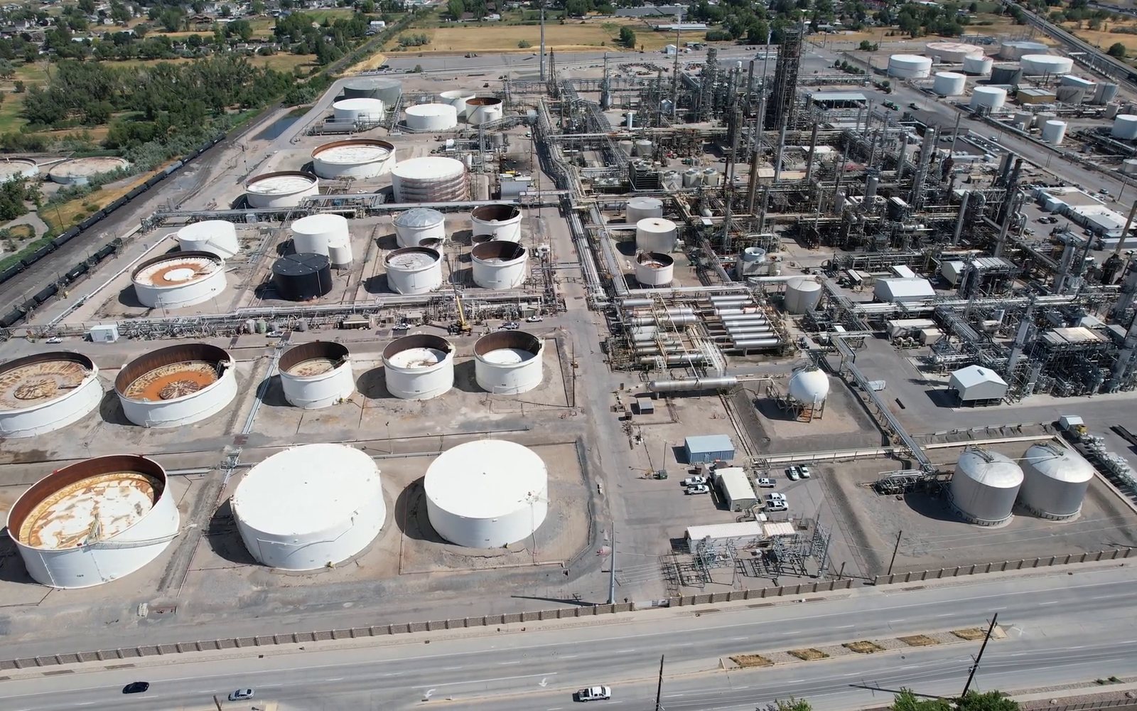 Aerial view of a refined products storage terminal
